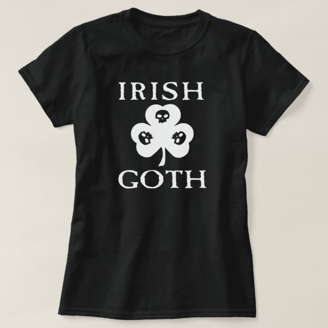 Irish Goth Shamrock Skulls T-Shirt (Design Front)
