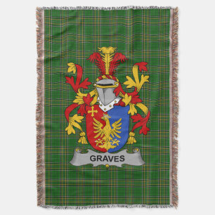 Irish Graves or Greaves Coat of Arms Family Crest Throw Blanket
