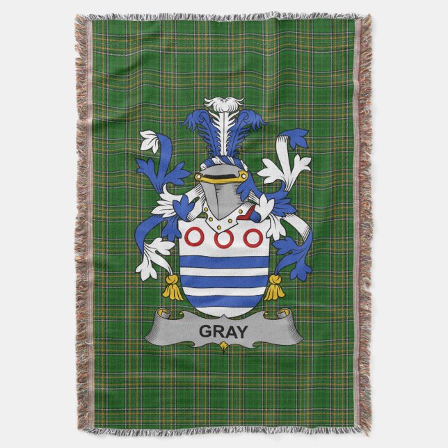  Irish Gray Coat of Arms Family Crest Ireland Throw Blanket (Front Vertical)