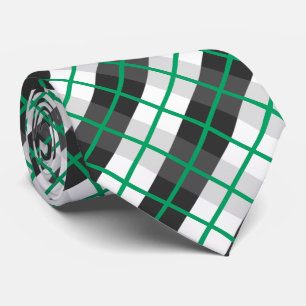 Irish Green and Black and White Plaid Pattern Neck Tie