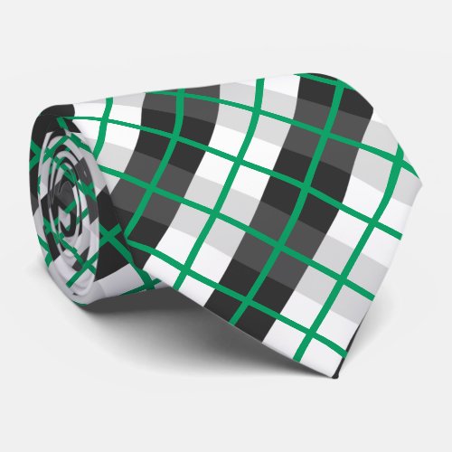 Irish Green and Black and White Plaid Pattern Neck Tie