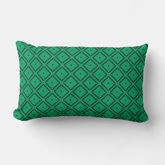 Irish Green and Black Square Pattern Lumbar Pillow (Front)