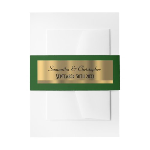 Irish green and gold personalized wedding invitation belly band