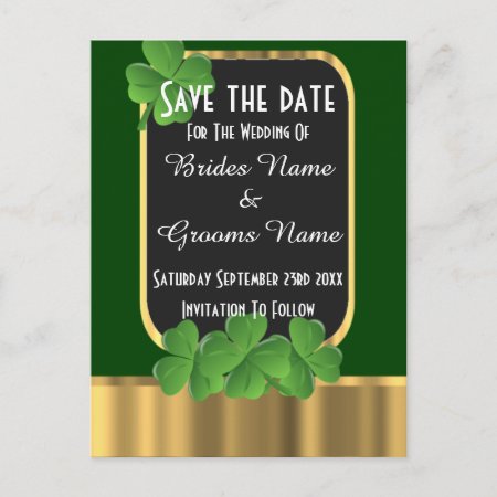 Irish Green And Gold Save The Date Announcement Postcard
