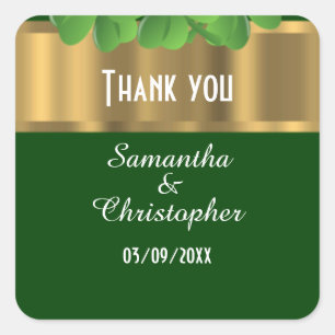 Irish green and gold thank you square sticker