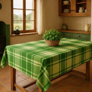 Irish Green and White Plaid  Tablecloth