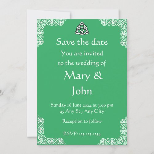 Irish Green and White Wedding Invitation