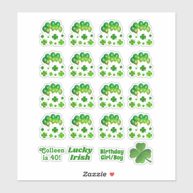 Irish Green Balloons March Birthday Party Sticker (Sheet)