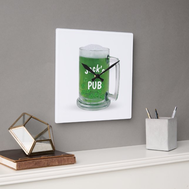 Irish Green Beer With Shamrocks Square Wall Clock (Office)