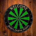 Irish Green Black Custom Metal Cage Dorm Game Room Dart Board<br><div class="desc">Create your own custom, personalized, fun, cool, stylish, irish green and black color, regulation size (18"diameter, 1"h) aluminum frame metal cage dart board. Comes with 6 brass darts (3 American flag dart flights and 3 UK dart flights). You may mount it anywhere – above your wastebasket at work or on...</div>
