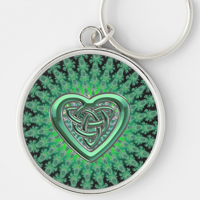 Irish Green Celtic Heart Knot Keychain (Front)