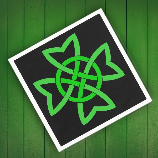 Irish Green Celtic Knot Napkins (Green Irish looped Celtic Knot design on black on a napkin.)