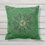 Irish Green Celtic Mandala Triskele Outdoor Pillow