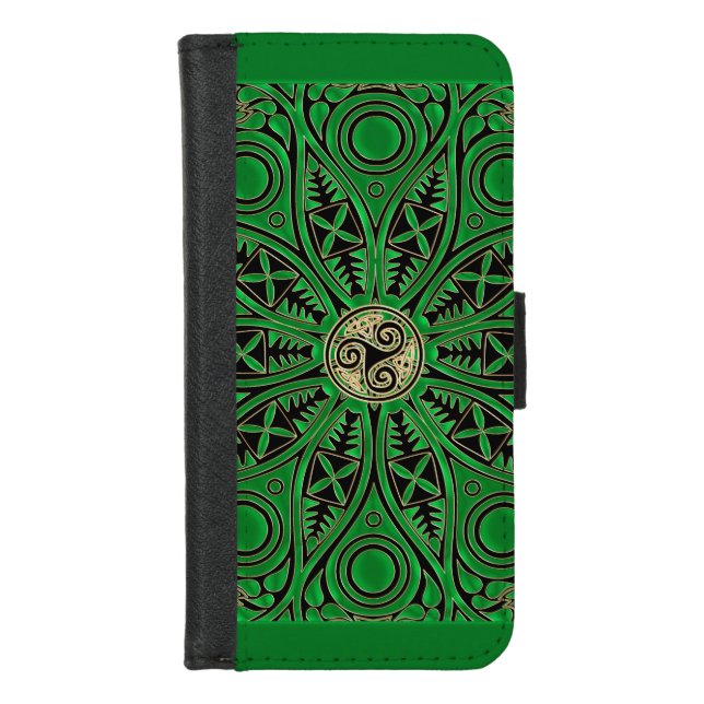 Irish Green Celtic Triskele Mandala iPhone Wallet Case (Front)