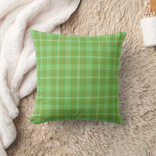 Irish Green Check Plaid pattern Throw Pillow (Blanket)