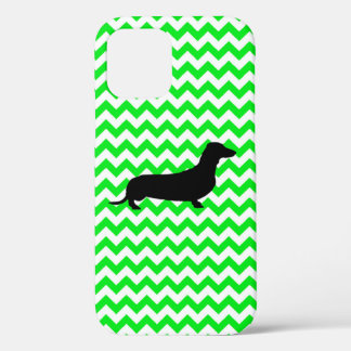 Irish Green Chevron with Dachshund iPhone 12 Case