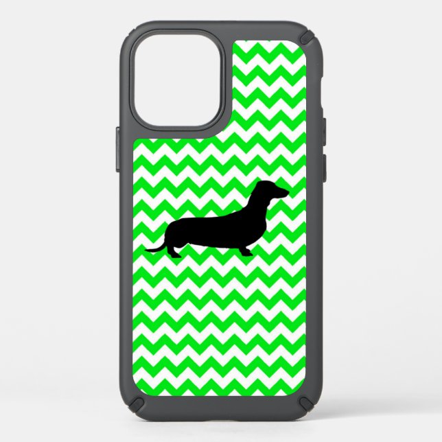 Irish Green Chevron with Dachshund Speck iPhone 12 Case (Front)