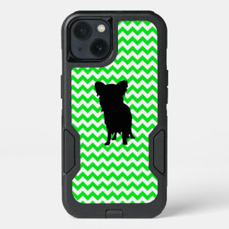 Irish Green Chevron with Yorkie Silhouette iPhone 13 Case