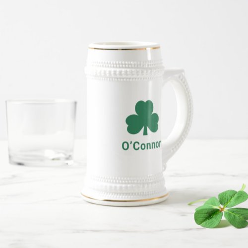 Irish Green Clover Personalized Last Name Beer Stein