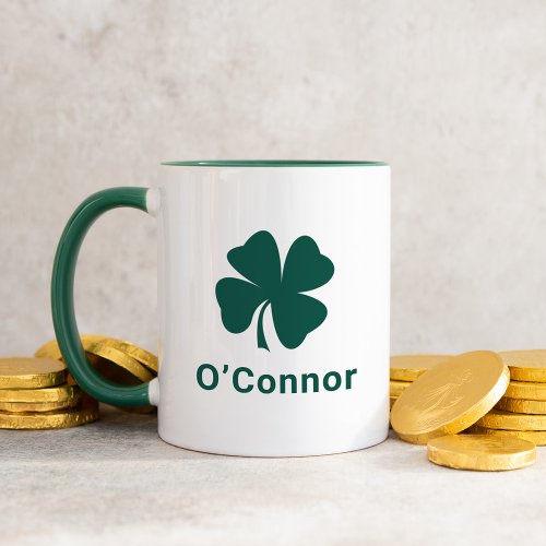 Irish Green Clover Personalized Last Name Mug