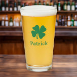 Irish Green Clover Personalized Monogram Name Beer Glass<br><div class="desc">Custom 4-leaf clover / shamrock pint glass for beer has a simple first or last name monogram that can be personalized. Makes a great wedding party gift for the groomsmen or present for your favorite Irish lad. A perfect accessory to celebrate St. Patrick's Day!</div>