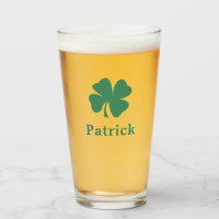 Irish Green Clover Personalized Monogram Name Beer Glass