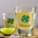 Irish Green Clover Personalized Monogram Name Shot Glass<br><div class="desc">Custom 4-leaf clover / shamrock shot glass has a simple first or last name monogram design that can be personalized. Makes a great wedding party gift for the groomsmen or present for your favorite Irish lad. A perfect accessory to celebrate St. Patrick's Day! Sláinte!</div>