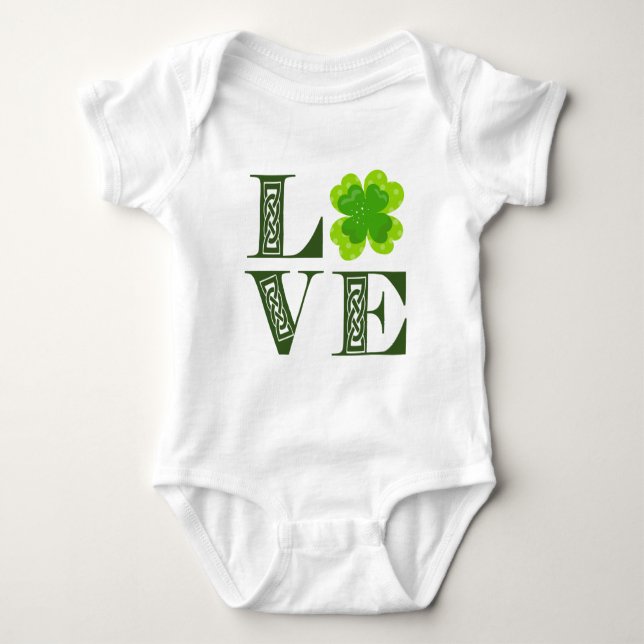 Irish Green Clover Shamrock Celtic Knot LOVE Baby Bodysuit (Front)