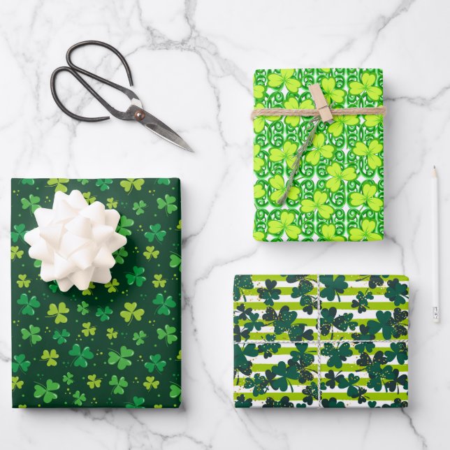 Irish Green Clover  Wrapping Paper Sheets (Front)