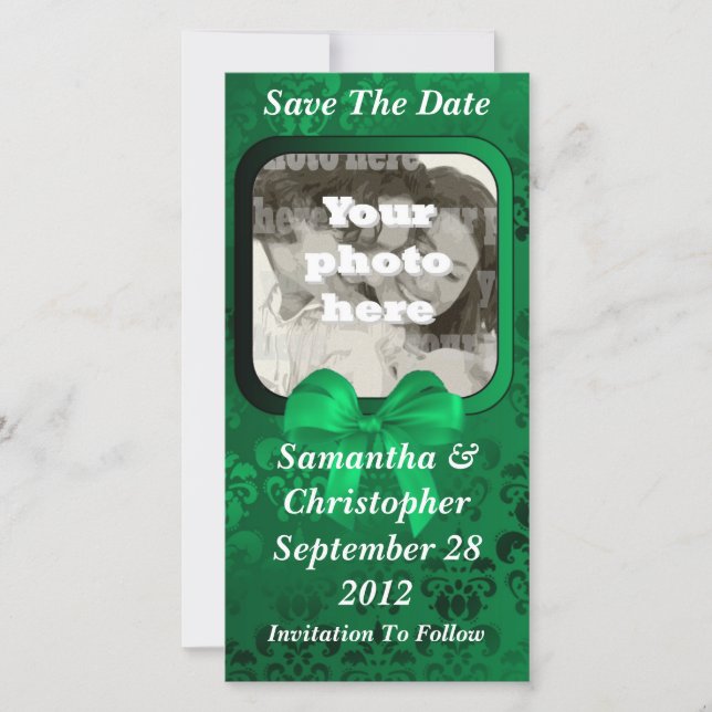 Irish green damask save the date wedding (Front)
