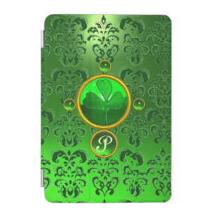 IRISH GREEN DAMASK SHAMROCK GEMSTONE MONOGRAM iPad MINI COVER