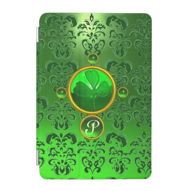 IRISH GREEN DAMASK SHAMROCK GEMSTONE MONOGRAM iPad MINI COVER (Front)