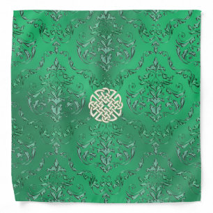 Irish Green Damask With White Gold  Celtic Knot Bandana