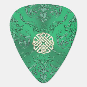 Irish Green Damask With White Gold  Celtic Knot Guitar Pick