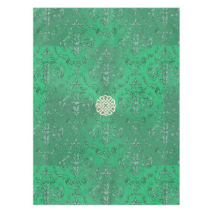 Irish Green Damask With White Gold  Celtic Knot Tablecloth