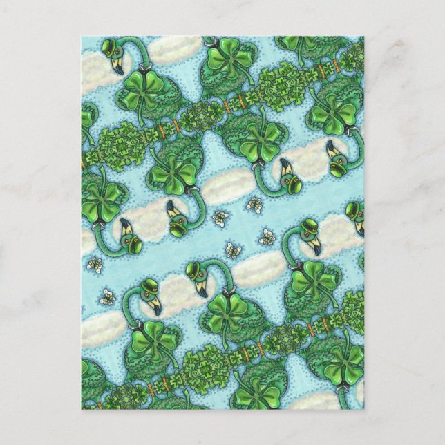 IRISH GREEN FLAMINGO, CUTE HAPPY ST. PATRICK'S DAY HOLIDAY POSTCARD (Front)