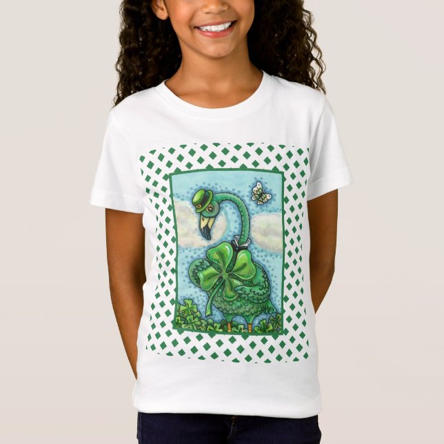 IRISH GREEN FLAMINGO, CUTE HAPPY ST. PATRICK'S DAY T-Shirt (Front)