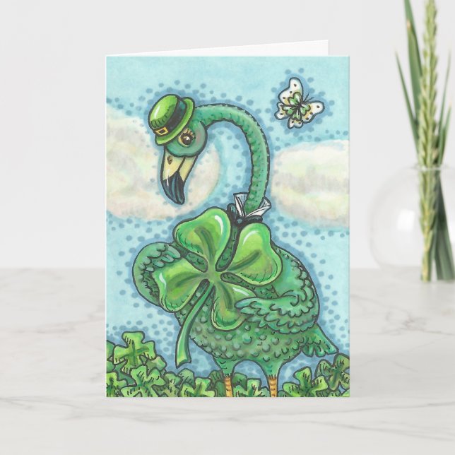 Irish Green Flamingo HAPPY ST. PATRICK'S DAY CARD (Front)