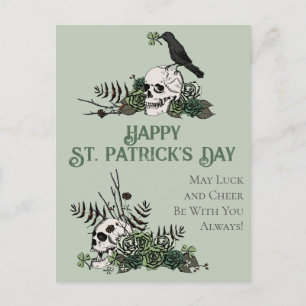 Irish Green Floral Skulls Happy St. Patrick's Day Postcard