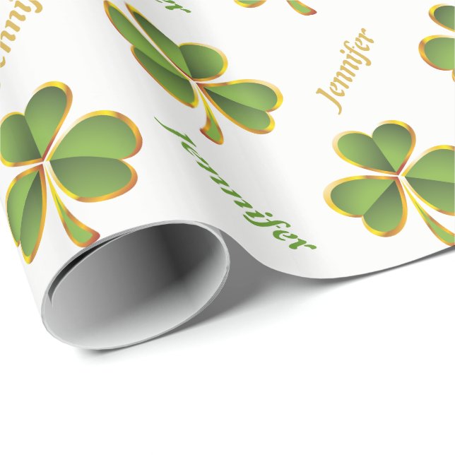 Irish green, gold clover St. Patrick's Day Wrapping Paper (Roll Corner)