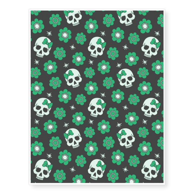 Irish Green Goth Skulls Temporary Tattoos (Front)