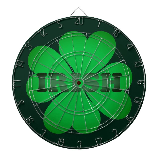 Irish green modern typography four leaf clover dart board (Front)