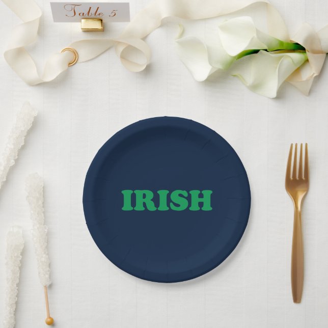  Irish green navy blue modern Saint Patrick's Day Paper Plates (Wedding)