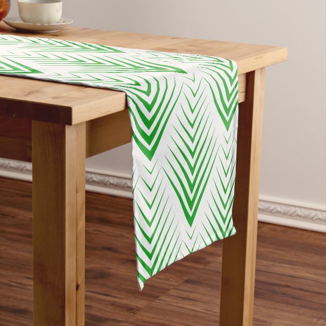 Irish Green On White Glitter Art-Deco Pattern Two Short Table Runner (In Situ)