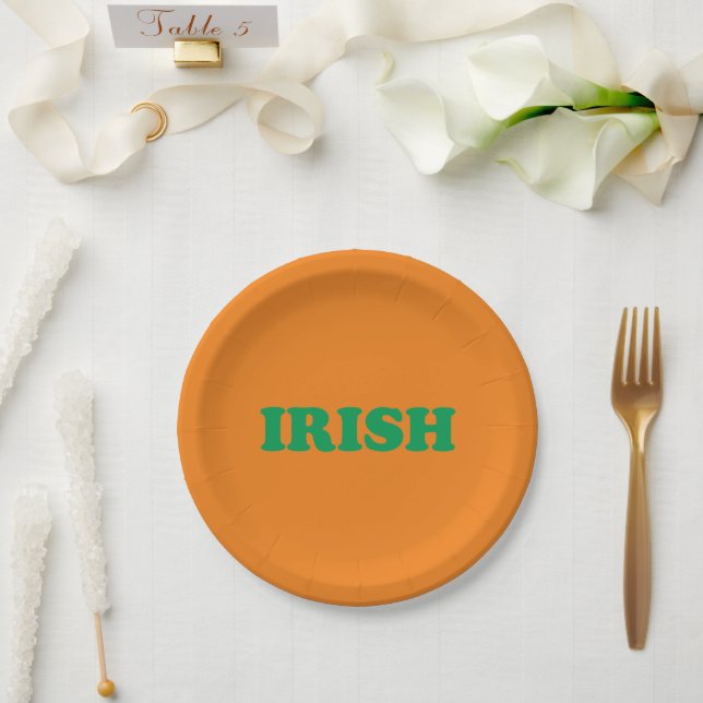 Irish green orange modern Saint Patrick's Day Paper Plates (Wedding)