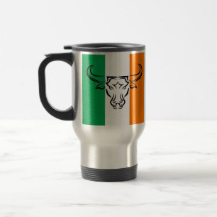 IRISH Green Orange with Cool BULL / TAURUS Zodiac Travel Mug