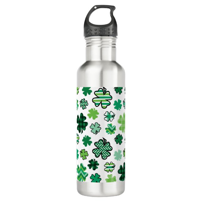 Irish Green Pattern Shamrocks Stainless Steel Water Bottle (Front)