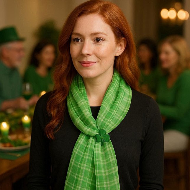Irish Green Plaid Chiffon  Scarf (Irish lass wearing green plaid chiffon scarf at St. Patrick's day party.  )