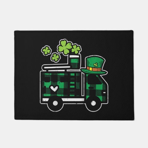 Irish Green Plaid Firefighter Truck St Patricks Doormat