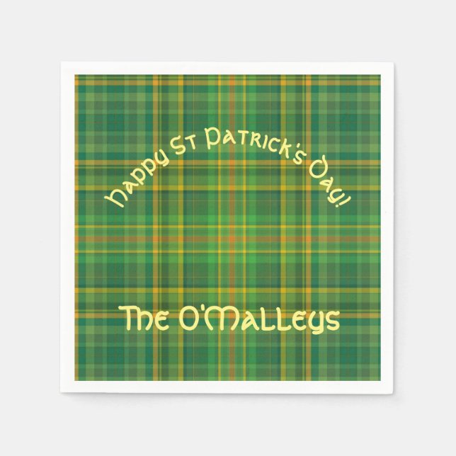 Irish Green Plaid (Tartan) Custom Napkins (Front)